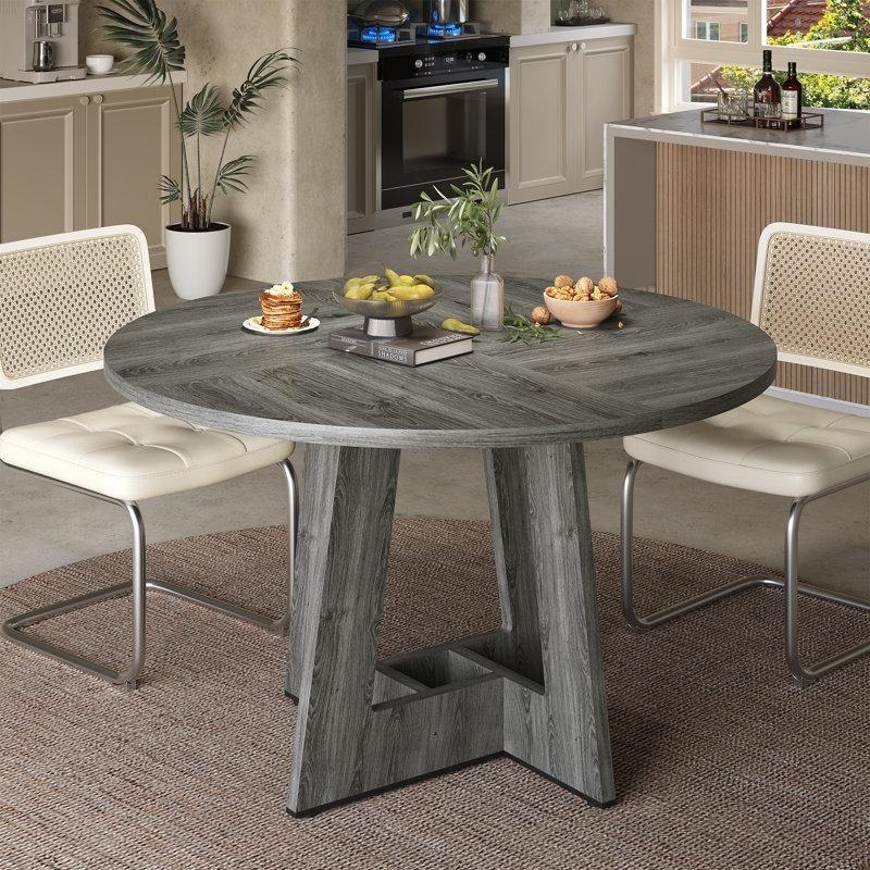 Yuvarlak Endüstriyel Ahşap Yemek Masası 120 cm Çapında 4-6 Kişilik Rustik Tasarım - 82510