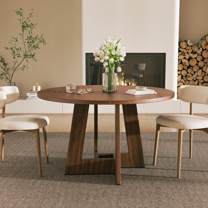 Yuvarlak Masif Ahşap Yemek Masası 120 cm Çapında Kır Evi Tasarımlı - 82516