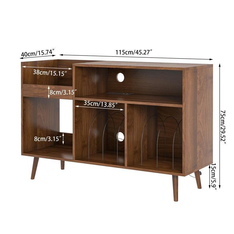 Yüzyıl Ortası Modern Ahşap Plak Dolabı USB Şarj İstasyonlu 75x115x40 cm - 81460