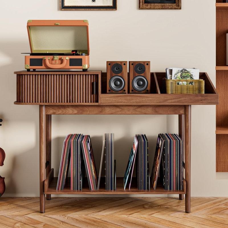 Yüzyıl Ortası Modern Tasarımlı Kahverengi Plak Dolabı 81x116x40 cm - 81550