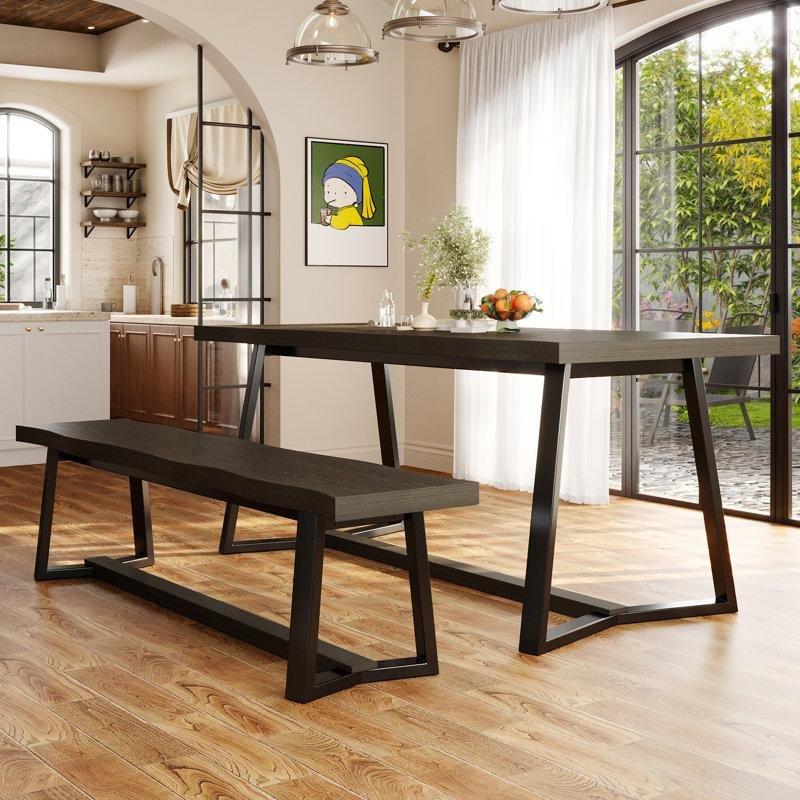 180 cm Siyah Endüstriyel Ahşap Benchli Mutfak Masası - 88789