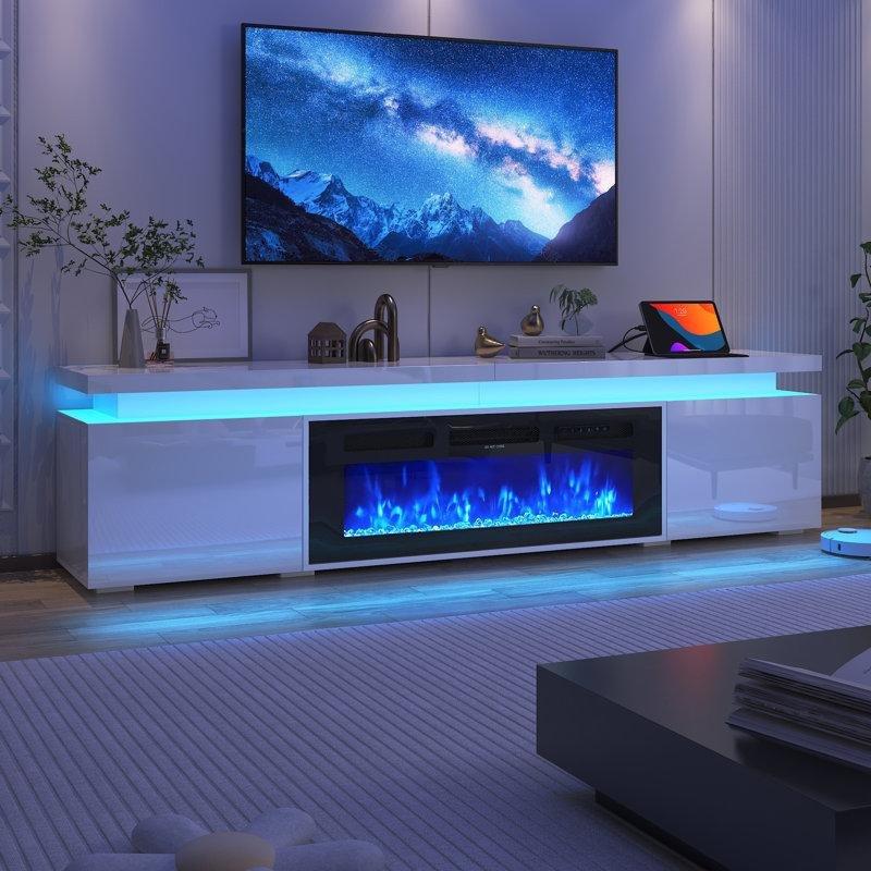 210 cm Beyaz Gold Şömineli TV Ünitesi 40 inç Elektrik Şomineli - 83125