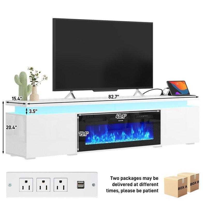 210 cm Beyaz Gold Şömineli TV Ünitesi 40 inç Elektrik Şomineli - 83125