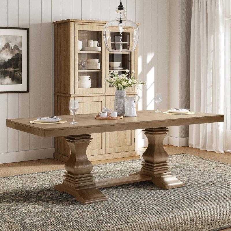 Açık Ceviz Rengi Masif Ahşap Çekmeceli Yemek Masası 219 cm - 86419