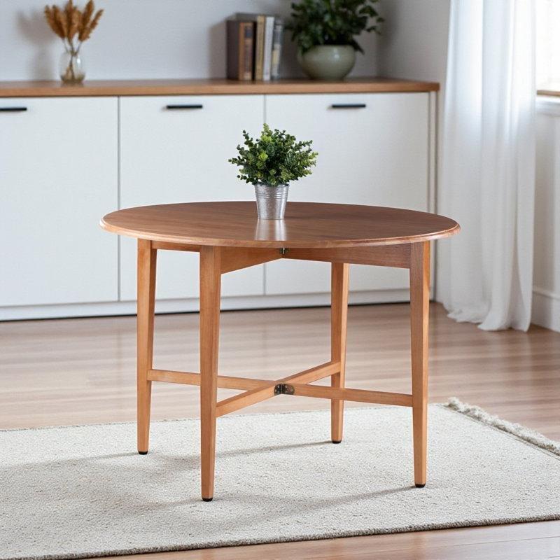 Açık Ceviz Rengi Masif Ahşap Katlanır Yemek Masası 42 cm Yükseklik - 87721