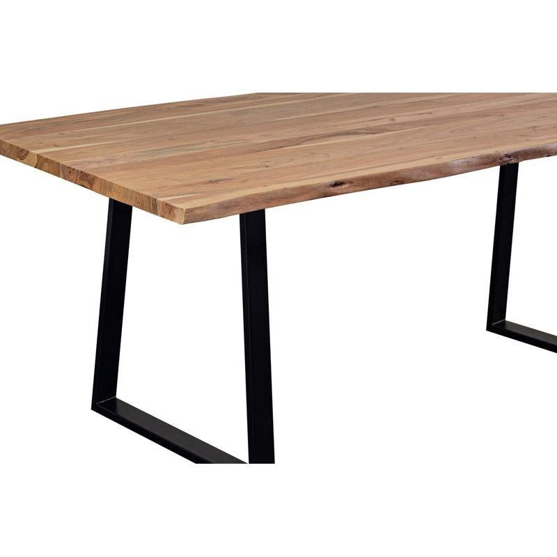 Açık Kahverengi Akasya Masif Ahşap Kütük Yemek Masası Siyah Metal Ayaklı 177 cm - 87883