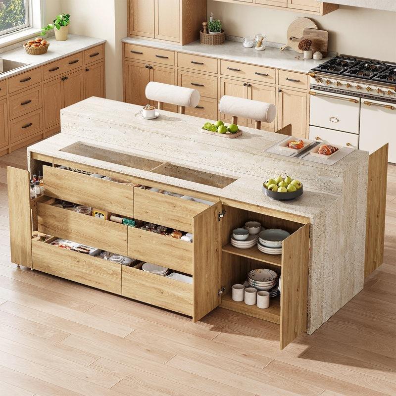 Açık Kahverengi Endüstriyel Ahşap Dolaplı Yemek Masası 230 cm - 86209