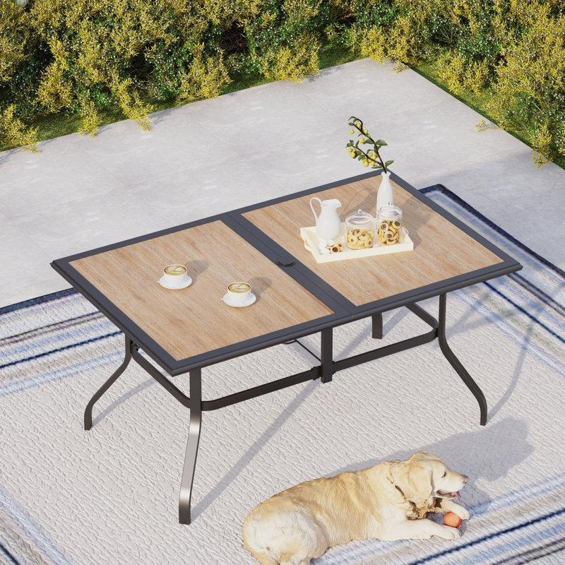 Açık Kahverengi Reçine Tablalı Siyah Metal Çerçeveli Bahçe Yemek Masası 152x97 cm - 84529