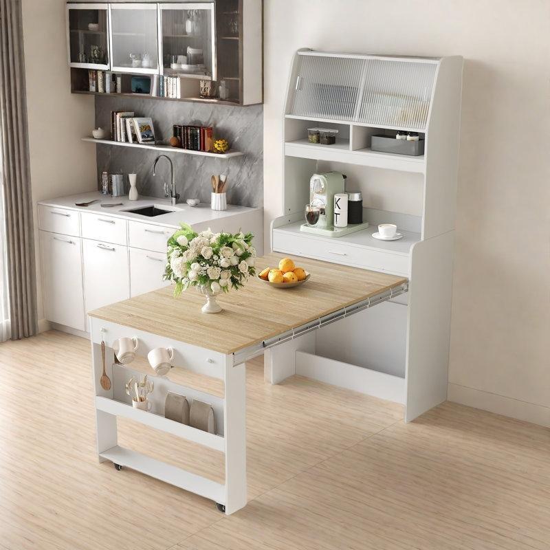 Açılır Kapaklı Dolaplı Yemek Masası 168 cm Beyaz Endüstriyel Ahşap - 86218