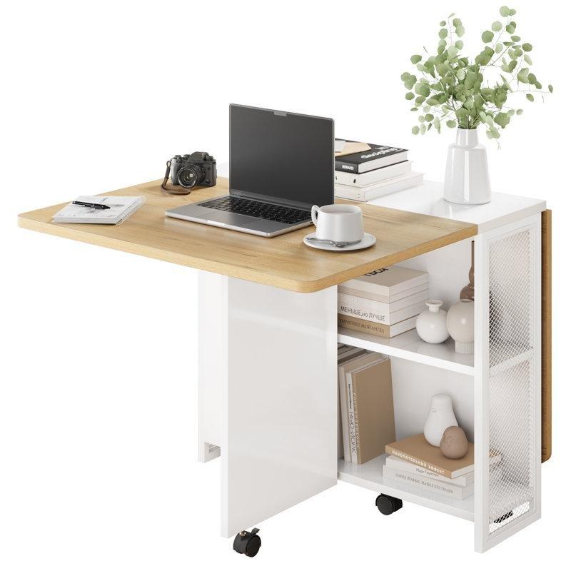 Açılır Kapaklı Katlanabilir Yemek Masası Bej Endüstriyel Ahşap 2 Raflı Depolama - 86371