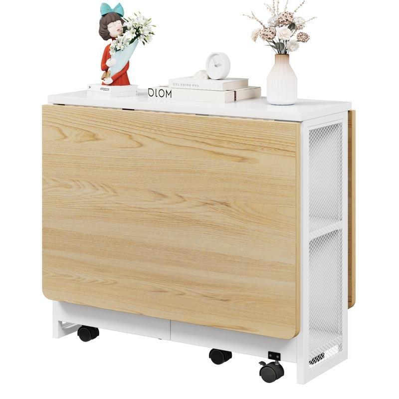 Açılır Kapaklı Katlanabilir Yemek Masası Bej Endüstriyel Ahşap 2 Raflı Depolama - 86371