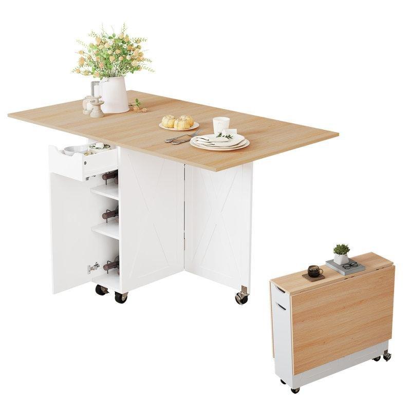 Açılır Kapanır Endüstriyel Ahşap Yemek Masası 53x32x29 cm - 86284