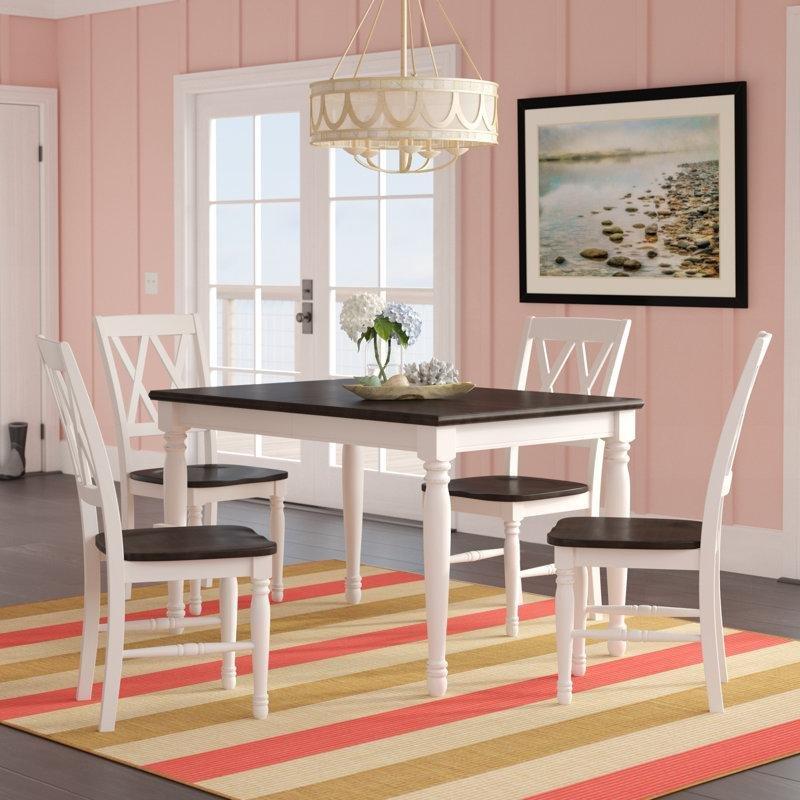 Açılır Mutfak Masası Beyaz Kahverengi Ahşap 92 cm Genişliğinde Dört Sandalyeli Yemek Seti - 85090.0