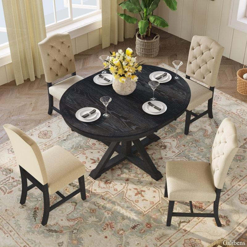 Açılır Mutfak Masası Siyah Krem Renk 107x137 cm - 85111.0