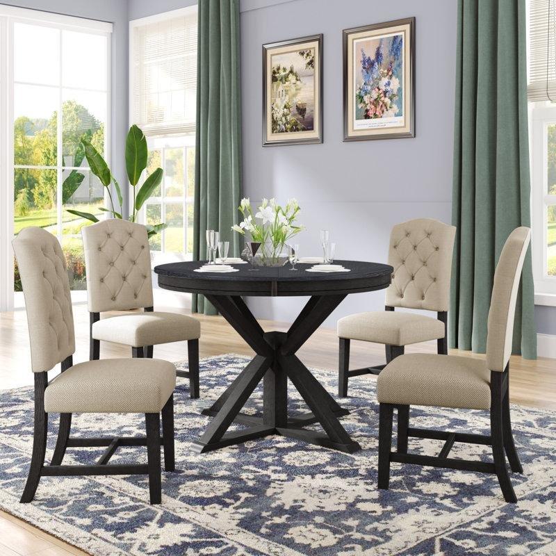 Açılır Mutfak Masası Siyah Krem Renk 107x137 cm - 85111.0