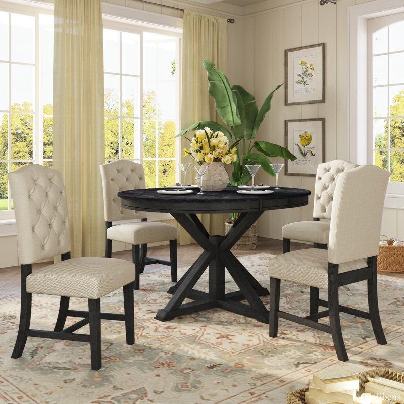 Açılır Mutfak Masası Siyah Krem Renk 107x137 cm - 85111.0