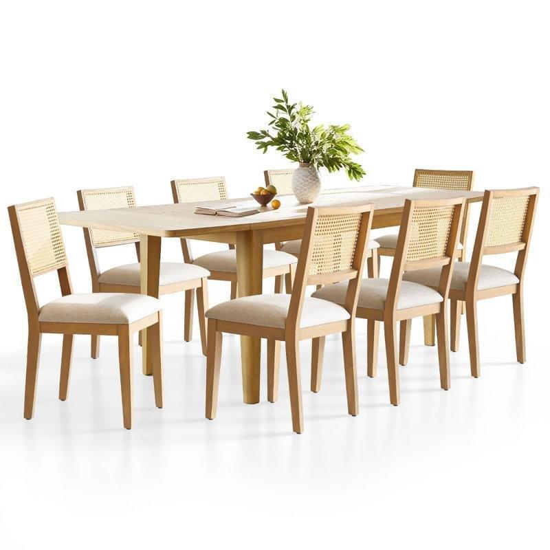 Açılır Sistem Açık Meşe Rattan Sırtlı 9 Parça Yemek Masası Seti - 86098