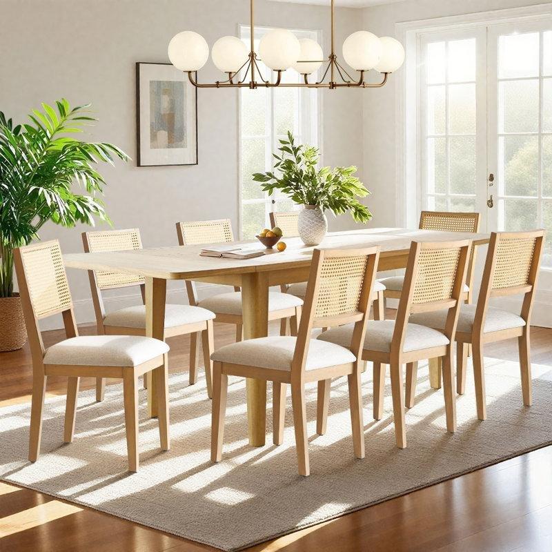 Açılır Sistem Açık Meşe Rattan Sırtlı 9 Parça Yemek Masası Seti - 86098