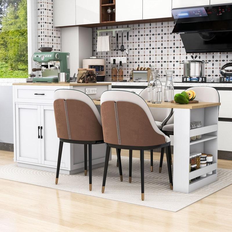 Açılır Tablalı Beyaz Endüstriyel Ahşap Mutfak Adası 82 cm Genişliğinde Şarj İstasyonlu - 86173