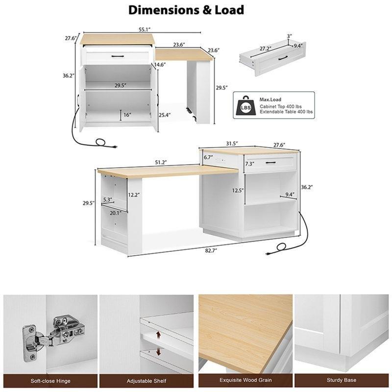 Açılır Tablalı Doğal Ahşap Mutfak Adası 92 cm Genişlik - 86164