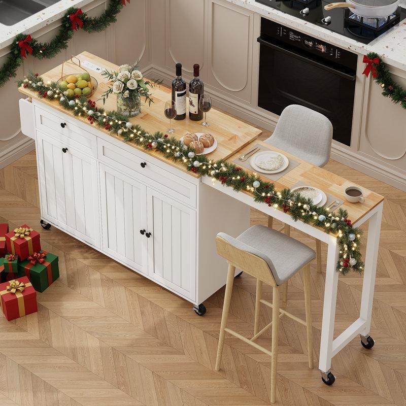 Açılır Tablalı Doğal Ahşap Mutfak Dolaplı Yemek Masası 207 cm - 86131