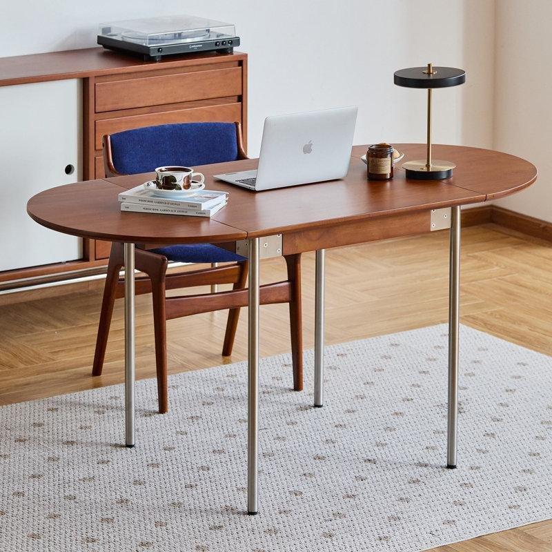 Açılır Yapraklı Kahverengi Yemek Masası 75 cm Gümüş Metal Ayaklı - 86377