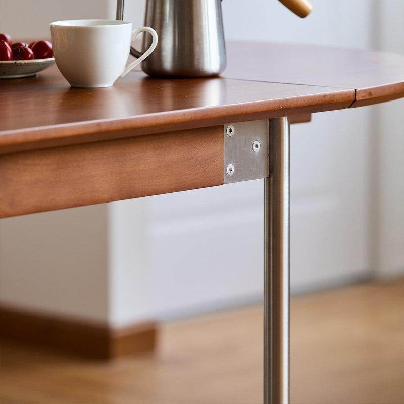 Açılır Yapraklı Kahverengi Yemek Masası 75 cm Gümüş Metal Ayaklı - 86377