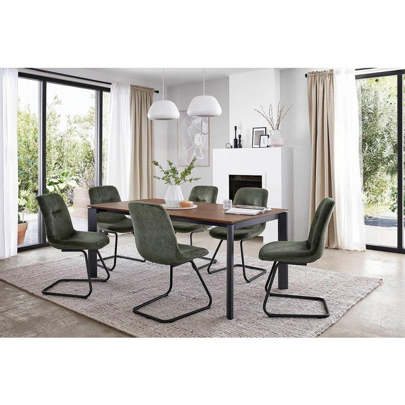 Açılır Yemek Masası 200x95 cm Koyu Ahşap Desenli Siyah Metal Ayaklı - 83824