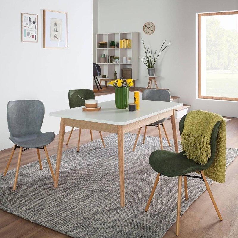Açılır Yemek Masası Beyaz Masif Meşe 120x90 cm - 83818