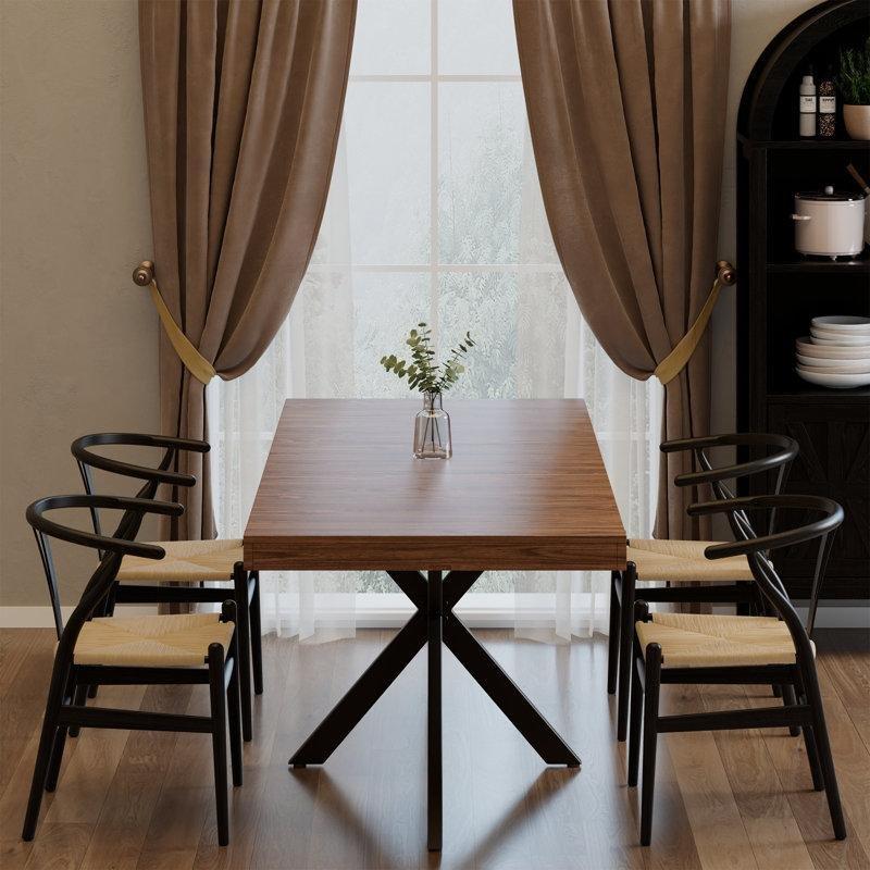 Açılır Yemek Masası Endüstriyel Ahşap Siyah Metal Ayaklı 180 cm - 83449