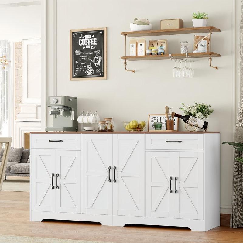 Ahşap Çiftlik Tarzı Yemek Masası Konsol Takımı 180 cm Genişliğinde Ayarlanabilir Raflar ve 2 Geniş Çekmeceli - 88381
