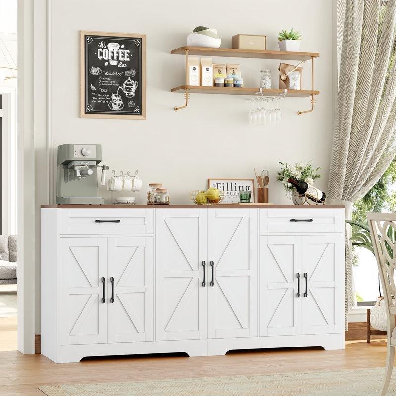 Ahşap Çiftlik Tarzı Yemek Masası Konsol Takımı 180 cm Genişliğinde Ayarlanabilir Raflar ve 2 Geniş Çekmeceli - 88381 Ahşap Çiftlik Tarzı Yemek Masası Konsol Takımı 180 cm Genişliğinde Ayarlanabilir Raflar ve 2 Geniş Çekmeceli - 88381