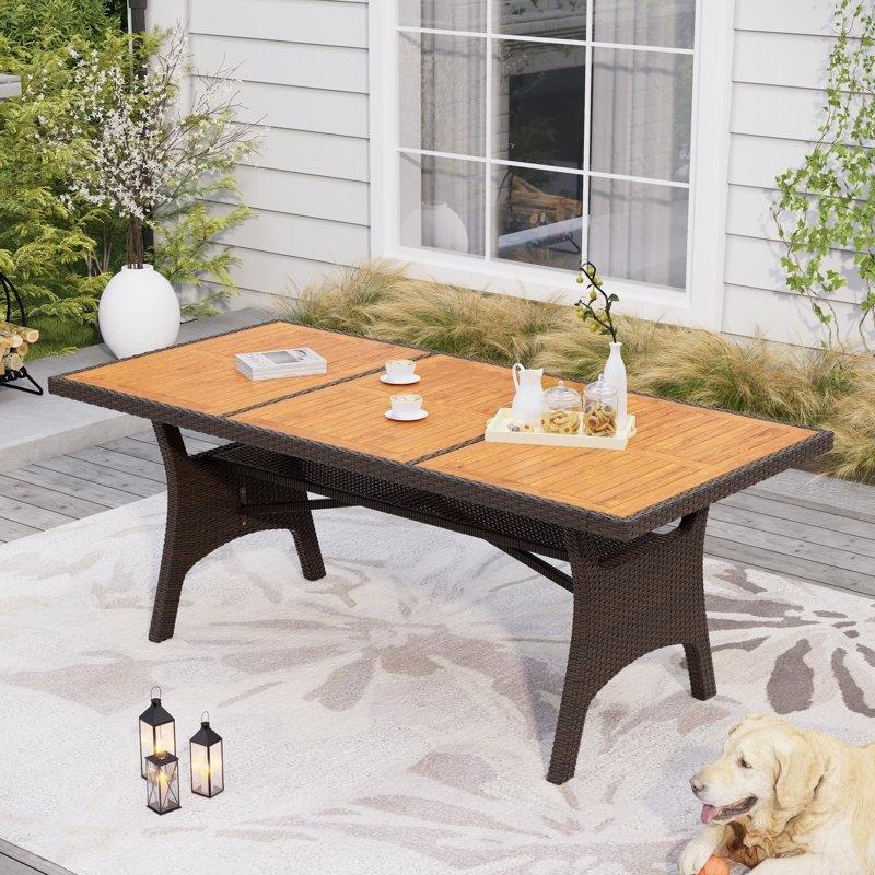 Akasya Ahşap ve Hasır Detaylı Siyah Çerçeveli Bahçe Yemek Masası 75x90 cm - 84520