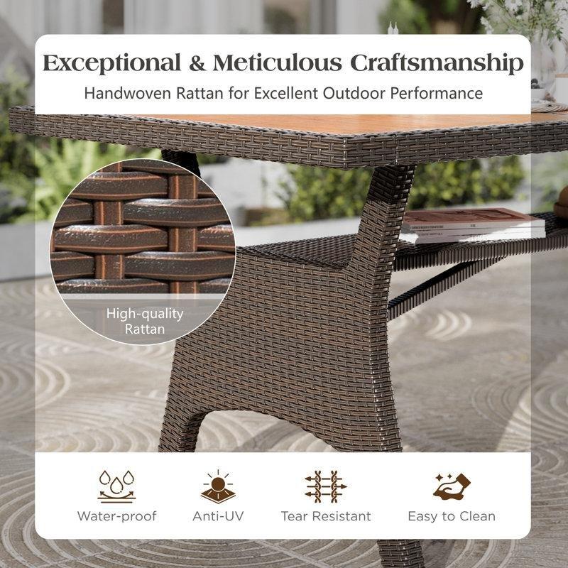 Akasya Ahşap ve Hasır Detaylı Siyah Çerçeveli Bahçe Yemek Masası 75x90 cm - 84520