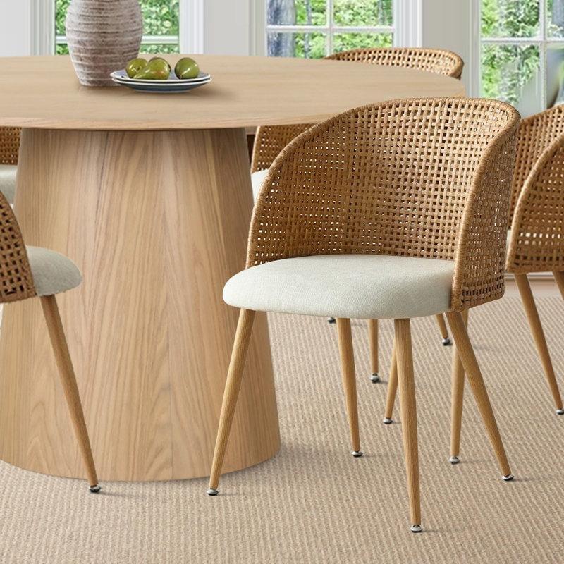 Altı Kişilik Sarı Endüstriyel Ahşap ve Metal Rattan Yemek Masası Takımı 132 cm - 88150