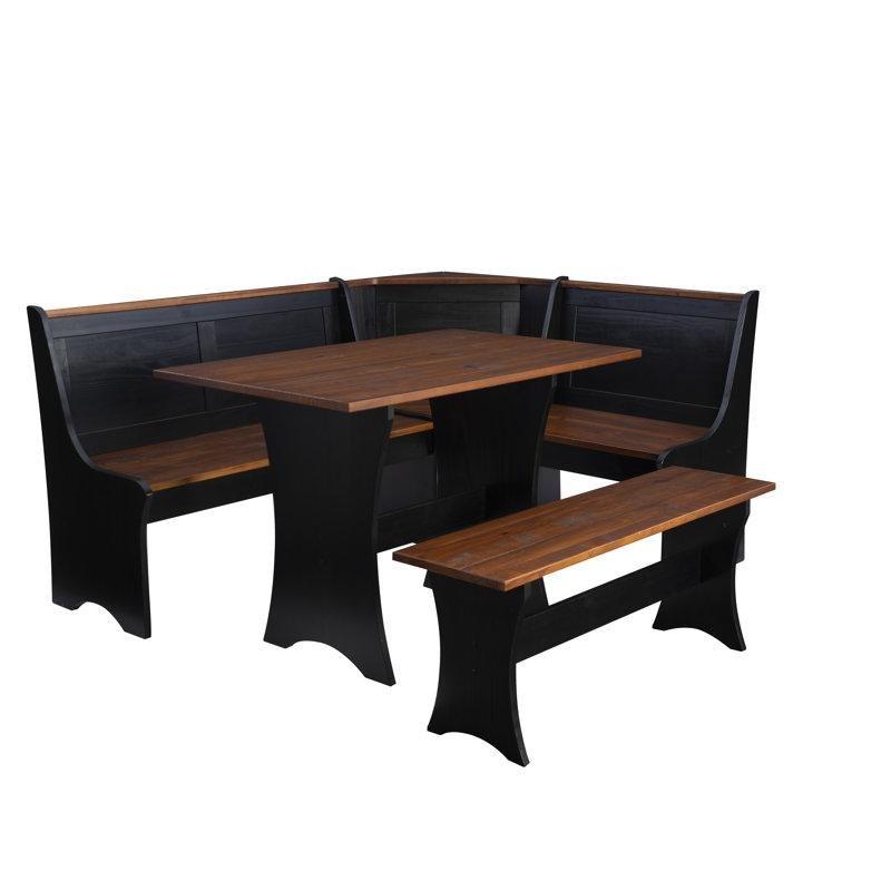 Altı Kişilik Siyah Ceviz Endüstriyel Ahşap Köşe Mutfak Masası 110x43 cm Saklama Bölmeli - 88744
