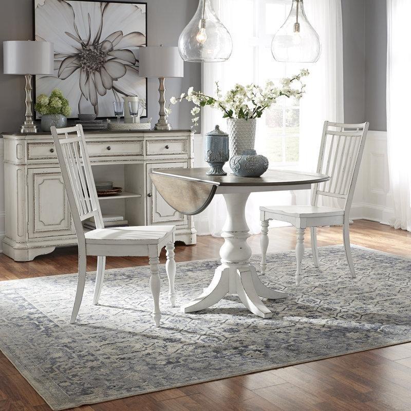 Antik Beyaz Poplar Masif Ahşap Katlanır Mutfak Masası ve Dört Sandalyeli Yemek Seti - 85414.0