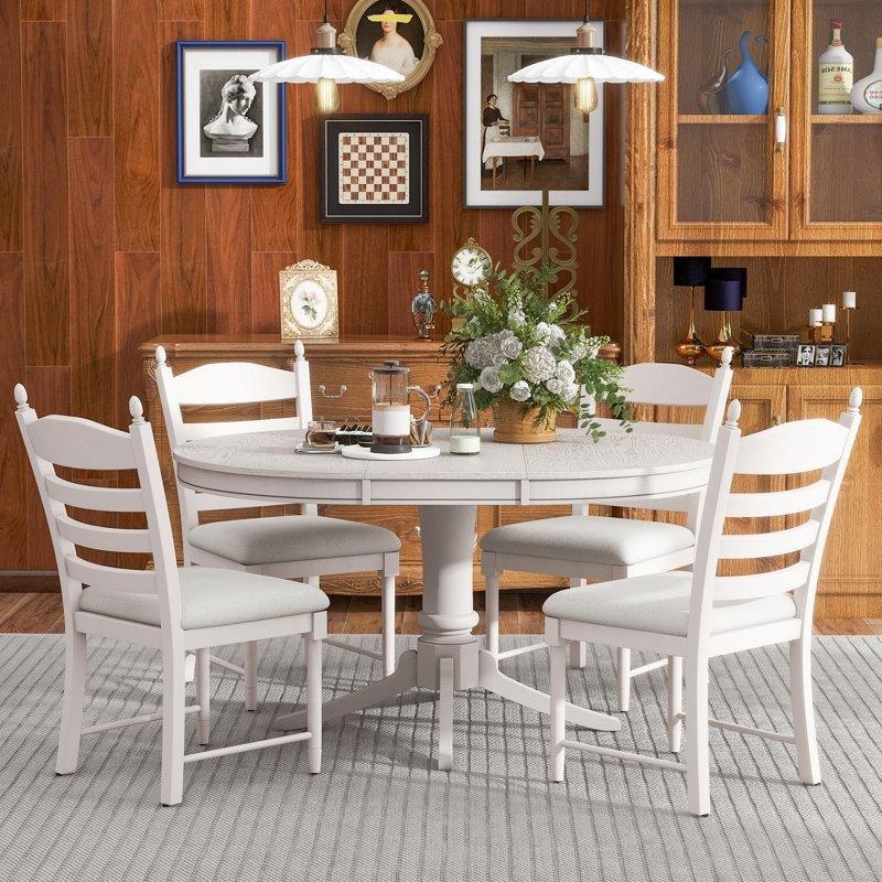 Antik Beyaz Retro Açılır Mutfak Masası 76 cm Yüksekliğinde 4 Sandalyeli Set - 85186.0