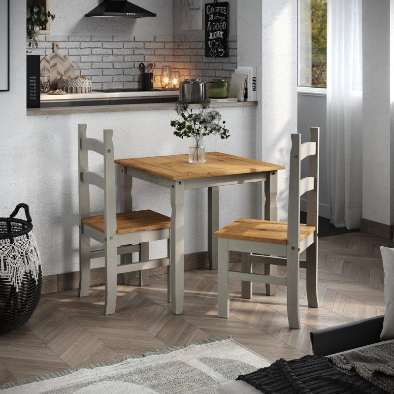 Antik Kahverengi Üstlü Gri Kare Yemek Masası 75x75 cm - 87619