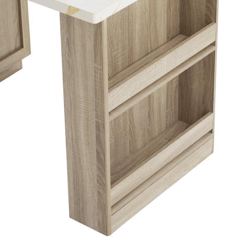 Art Deco Yivli İki Tonlu 90 cm Genişletilebilir Dolaplı Yemek Masası - 86221
