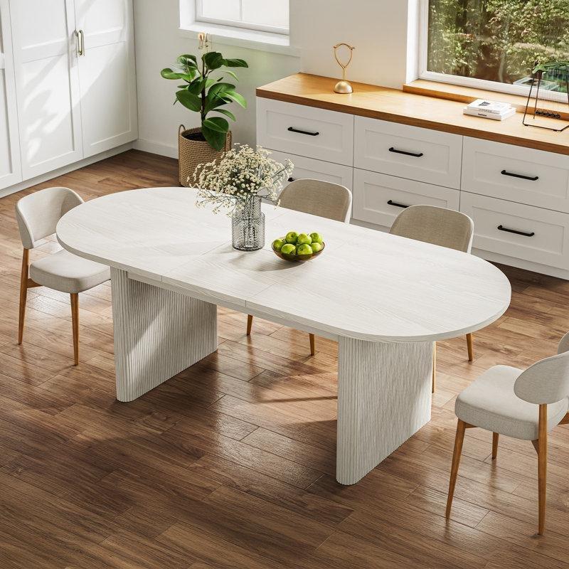 Ash White Endüstriyel Ahşap Genişletilebilir Yemek Masası 160-200 cm - 87364