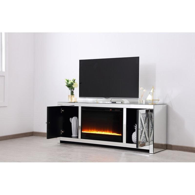 Aynalı Şömineli TV Ünitesi 139 cm Endüstriyel Ahşap ve Ayna Panelli - 83086