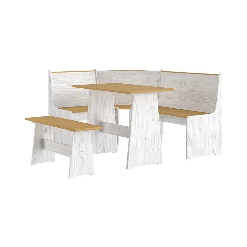 Bal Rengi ve Beyaz Masif Çam Ağacı Köşe Mutfak Masası Takımı 100x60 cm - 88540