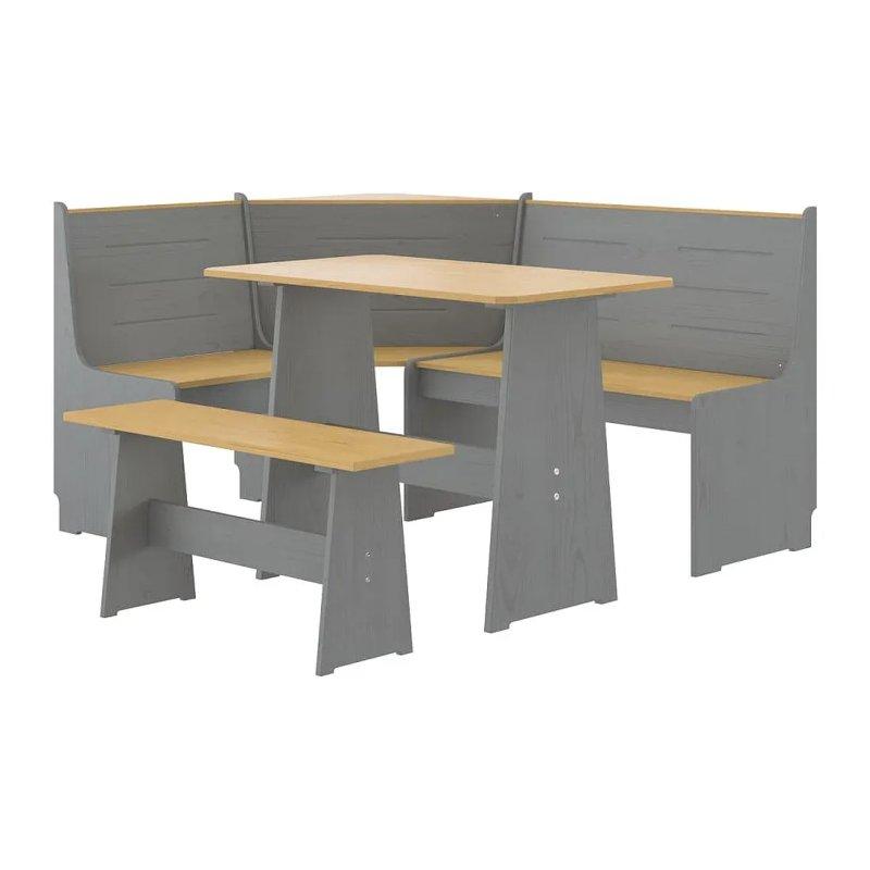 Bal Rengi ve Gri Masif Çam Ahşap Köşe Mutfak Masası Takımı 151x118.5x85 cm - 88528