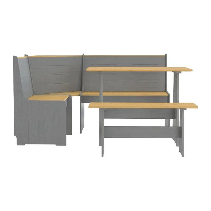 Bal Rengi ve Gri Masif Çam Ahşap Köşe Mutfak Masası Takımı 151x118.5x85 cm - 88528