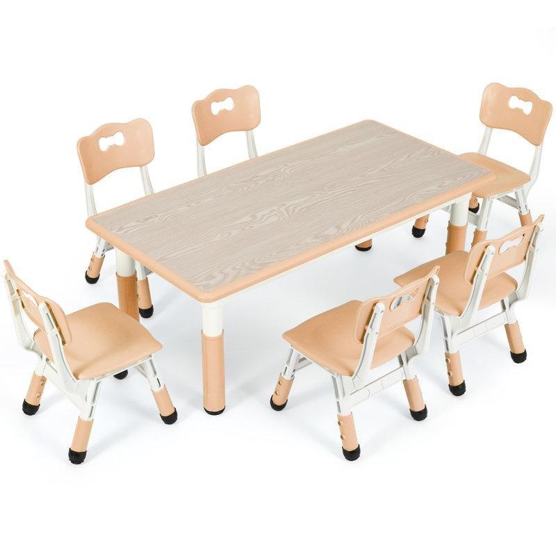 Beige Ayarlanabilir Yükseklikli Çocuk Yemek Masası ve 6 Sandalye Seti - 86545