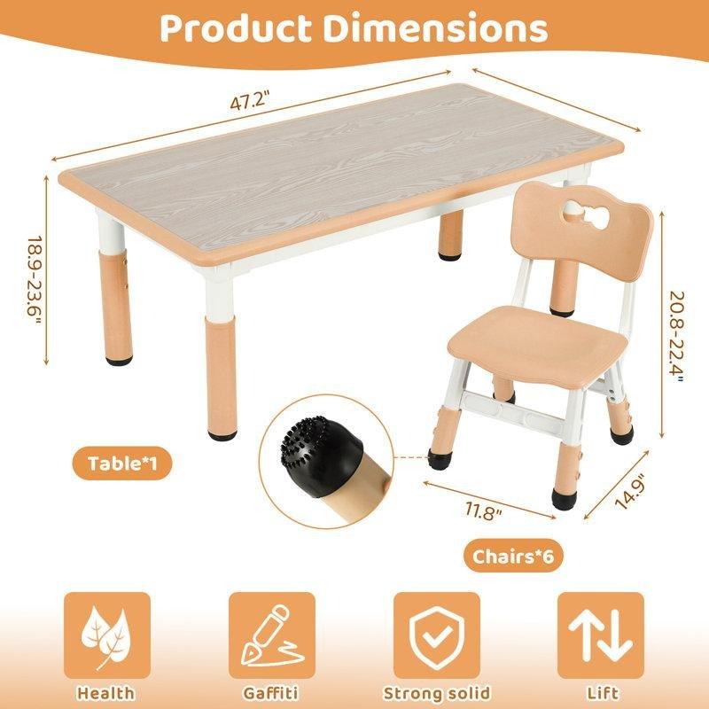 Beige Ayarlanabilir Yükseklikli Çocuk Yemek Masası ve 6 Sandalye Seti - 86545