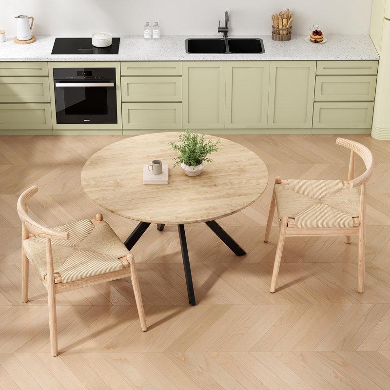 Beige Endüstriyel Ahşap Yuvarlak Yemek Masası Takımı 100 cm - 88111
