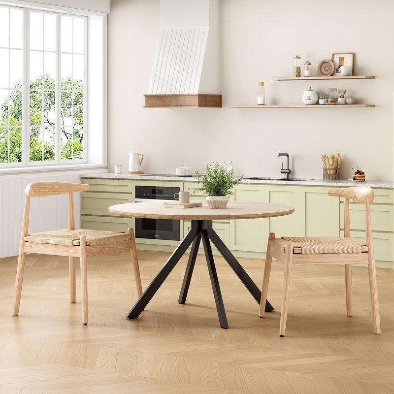 Beige Endüstriyel Ahşap Yuvarlak Yemek Masası Takımı 100 cm - 88111