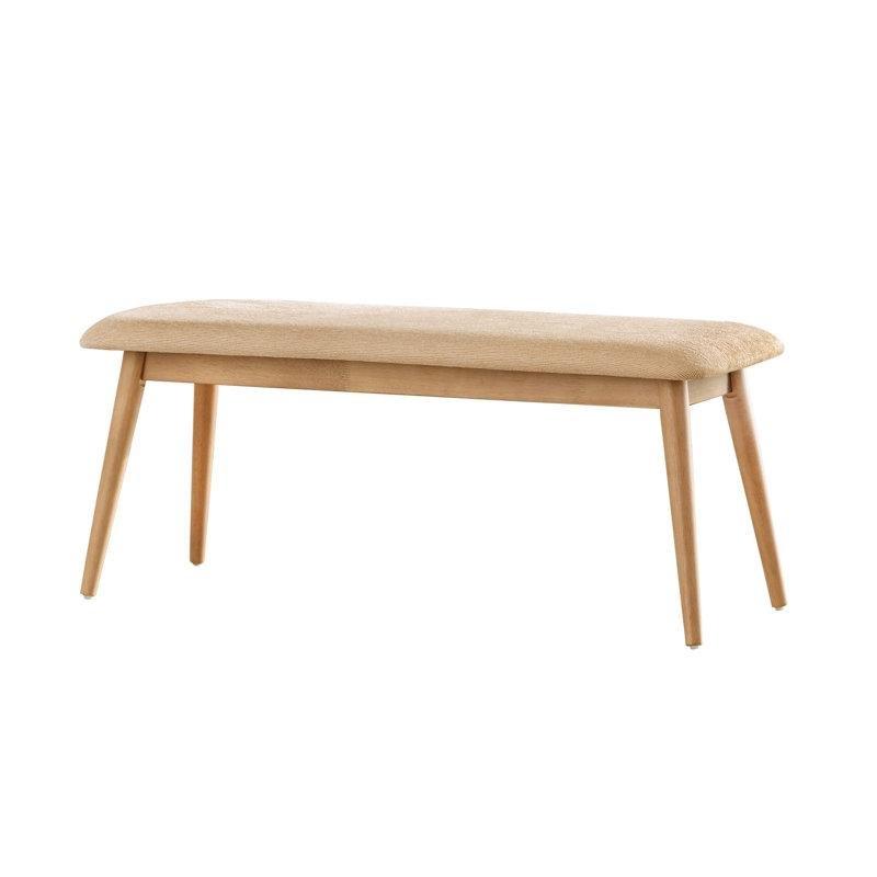Bej Polyester Kumaş Döşemeli Rubberwood Yemek Masası Bench 42x18x16 cm - 88291